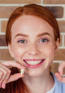 Woman holding a her extracted tooth